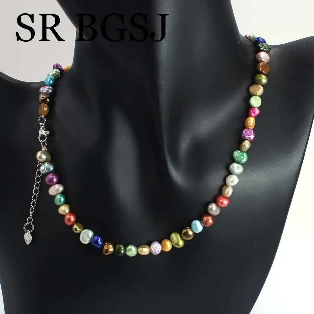 6-7mm White Pink Black Small Natural Freshwater Pearl Chains Chokers Collar Necklace Jewelry for Women Gift 18inch