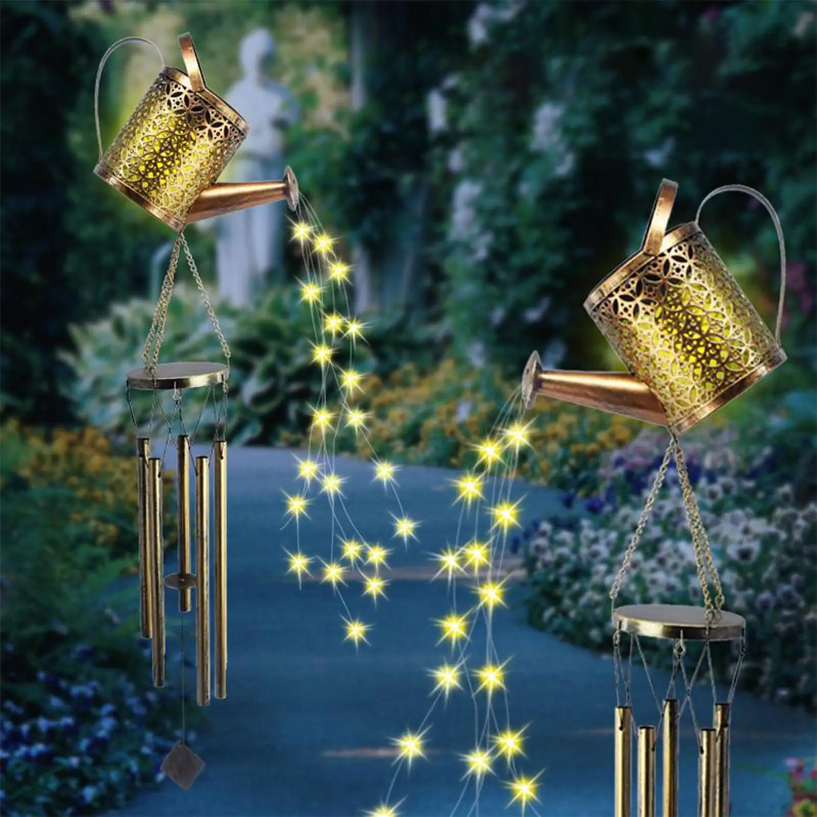 

Солнечная лейка, ретро железный чайник в форме домашнего декора с колокольчиком, уличные садовые фонари для двора, вне патио, дорожки