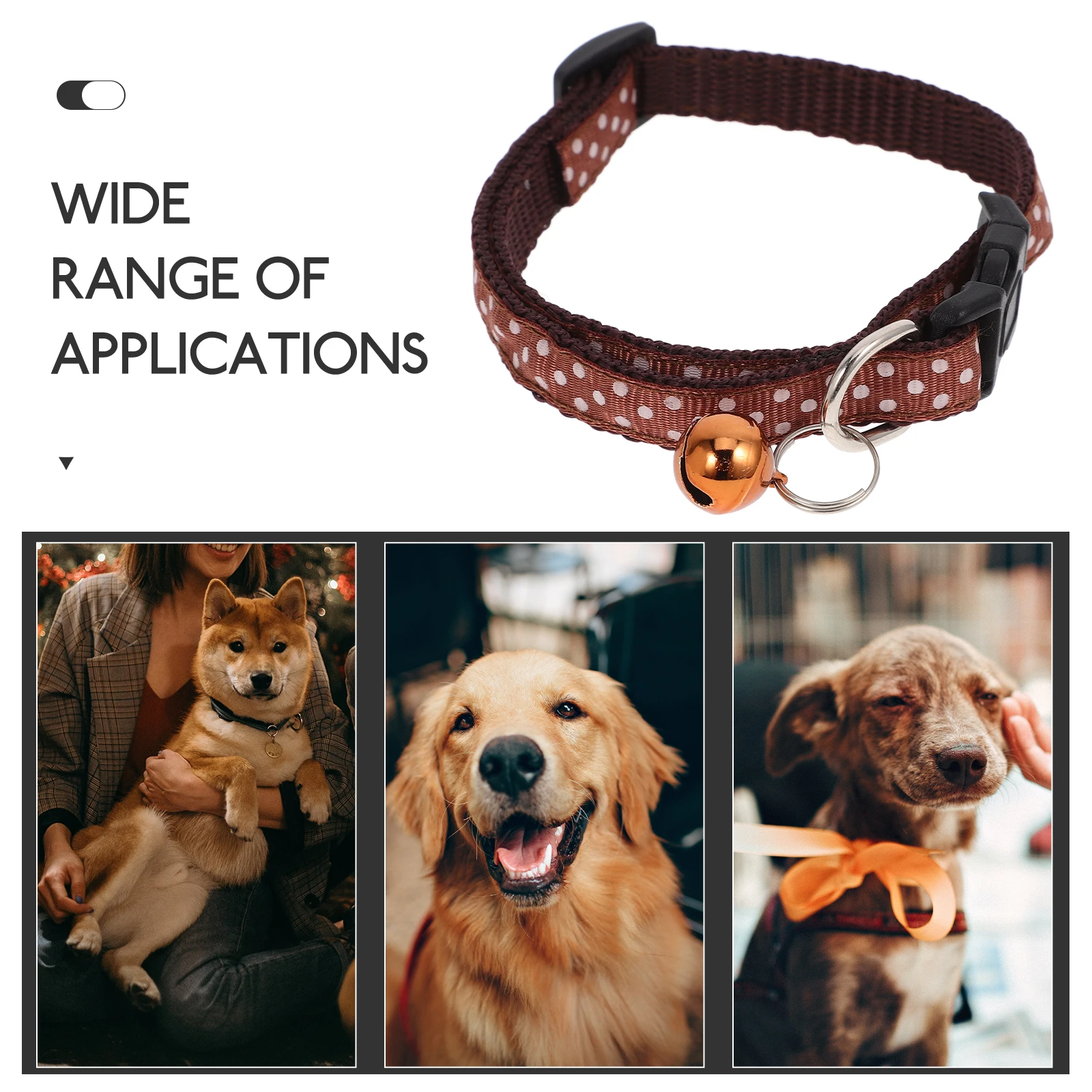 

Dots Dog Bell For Small Dog Jingle Collar Adjustable Sturdy Buckle Lightweight Durable Christmas Pet Collar 1.0Cm Coffee