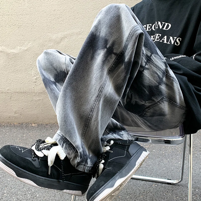 

Oversize Straight Leg Men's Jeans mid Waist Waed Denim Trendy Street Sle adual Color Long Pants Youth Faion Autumn Wear