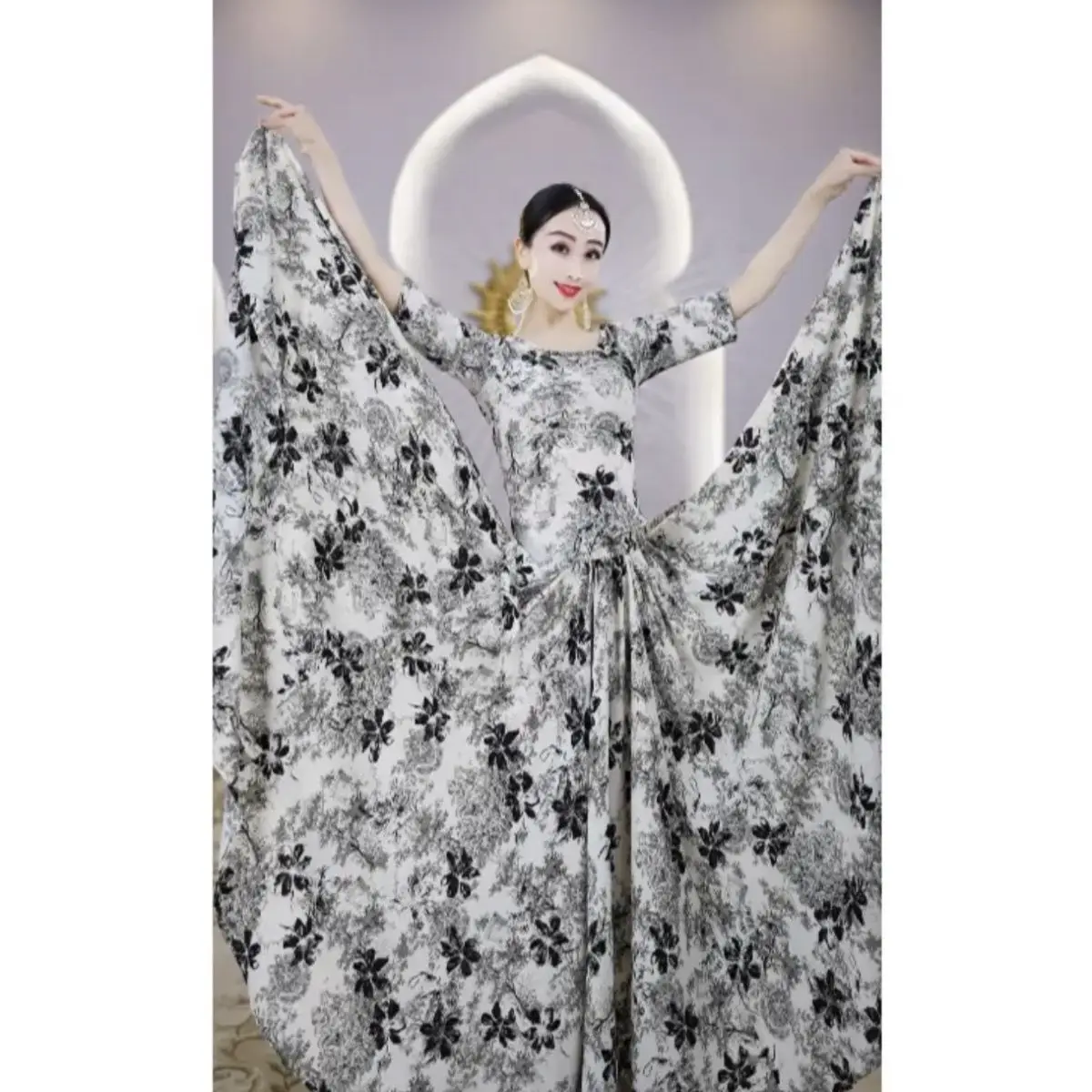 B5200 Yiman Exotic Indian Dance Dress Ethnic Xinjiang Dance Dress Half Skirt Thin and Tall