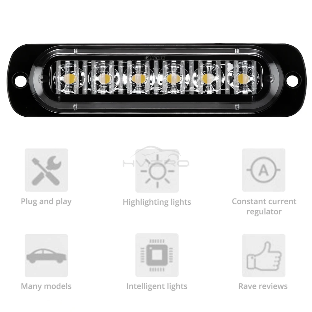 12V-24V 6LED Peringatan Strobo Grille Berkedip Lightbar Mobil Beacon Lampu Kuning Putih Merah Biru Lalu Lintas Otomatis Sinyal Giliran Tahan Air