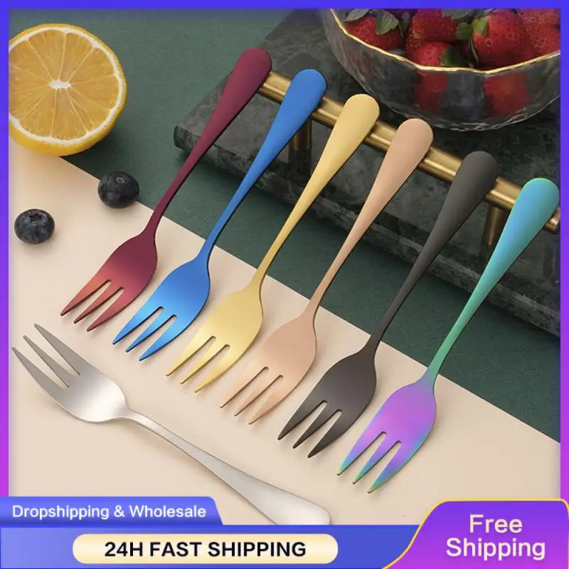 Tea Fork Stainless Steel Portable Dessert Fork Ice Cream Cake Tea Fork Tableware Salad Fork Multi Color Kitchen Accessories