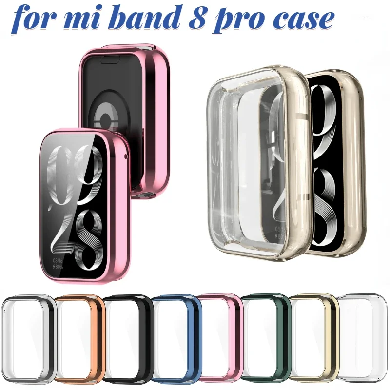 เคส TPU แบบนิ่มสำหรับ Xiaomi Mi Band 8 Pro พร้อมฟิล์มกันรอยแบบกันกระแทก เคสชุบสำหรับ Mi Band 8 Pro อุปกรณ์เสริมเคสป้องกัน