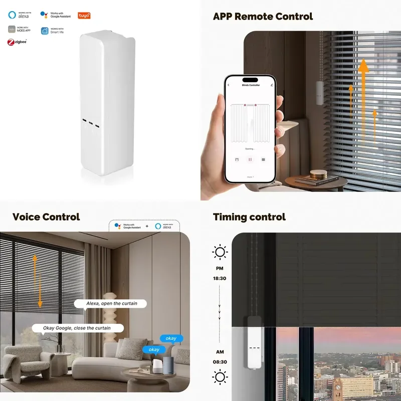 Motorized Smart Roller Blinds Motor Zigbee WiFi Control with Remote & Voice Via Alexa and Google Home