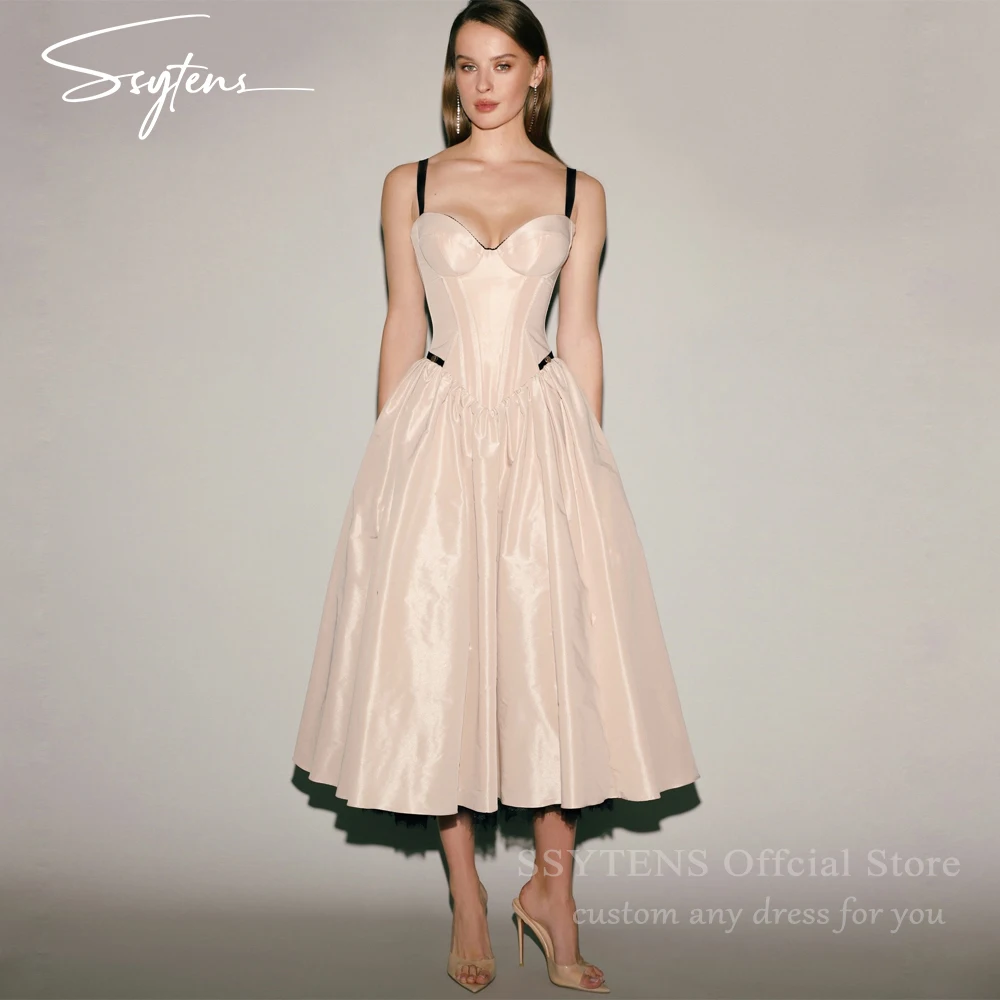 

SSYTENS Modern Flesh Pink Evening Dresses Spaghetti Straps Prom Dress Ankle Length Sweetheart Birthday Party Dresses Customized