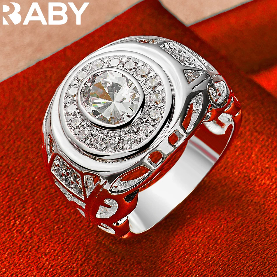 Ringe aus 925er-Sterlingsilber, Größe 6–10, für Damen und Herren, rund, großer Zirkon-Ring, modisch, Hochzeit, Verlobung, Charms, Party, edler Schmuck – Detail 2
