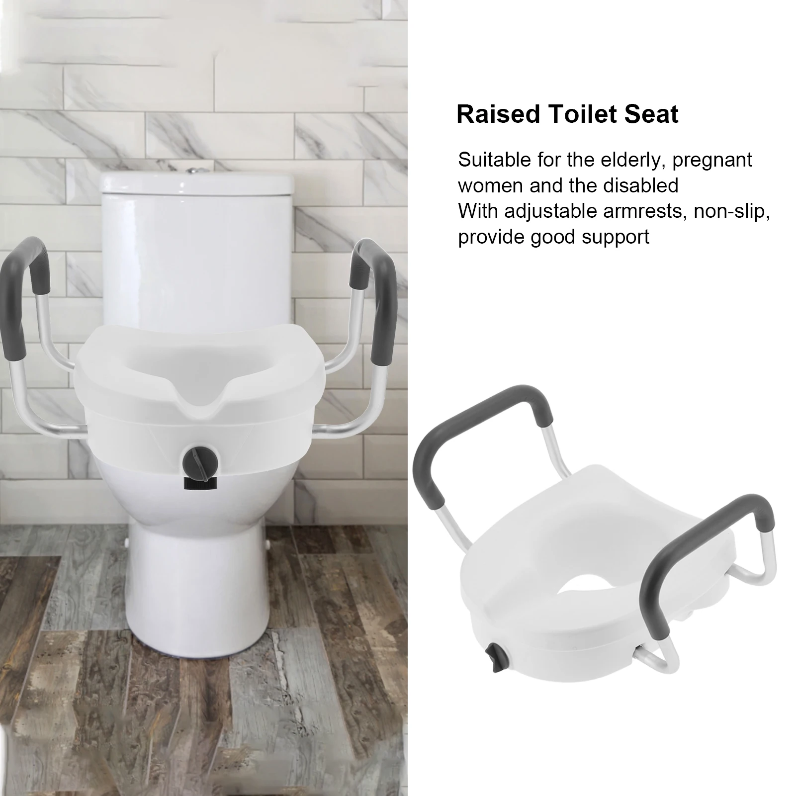 Raised Toilet Seat with NonSlip Adjustable Armrest Bathroom Supplies for Seniors Pregnant Women