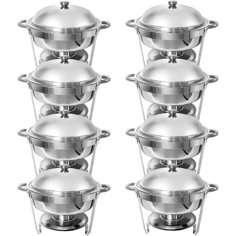 

Chafing Dish Buffet Set 6 QT Stainless Steel Round Buffet Servers and Warmers, Chaffing Servers with Covers, Catering, Chafer,