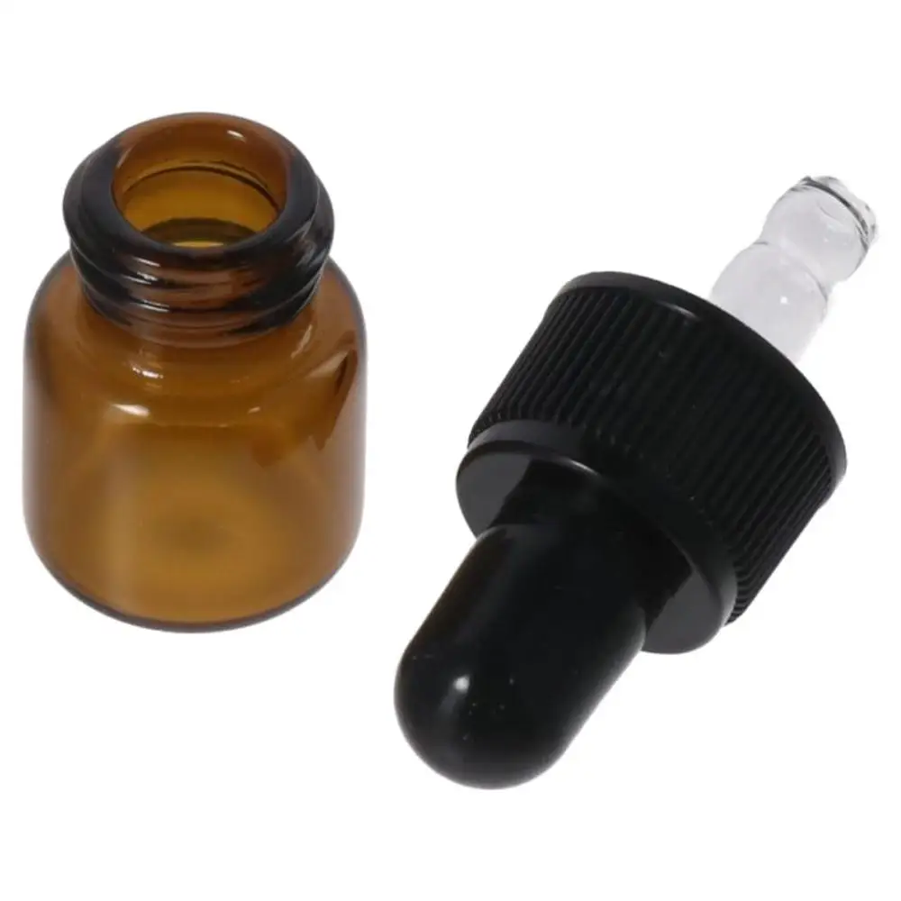 1/15Pcs with Black Cap Brown Amber Glass Dropping Bottles Round Dropper Bottles Travel Vials Essential Oils