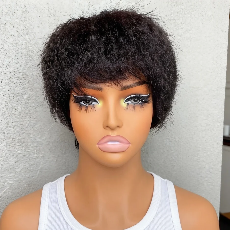 Short Pixie Cut Human Hair Wig, Straight Jerry Curly Style
