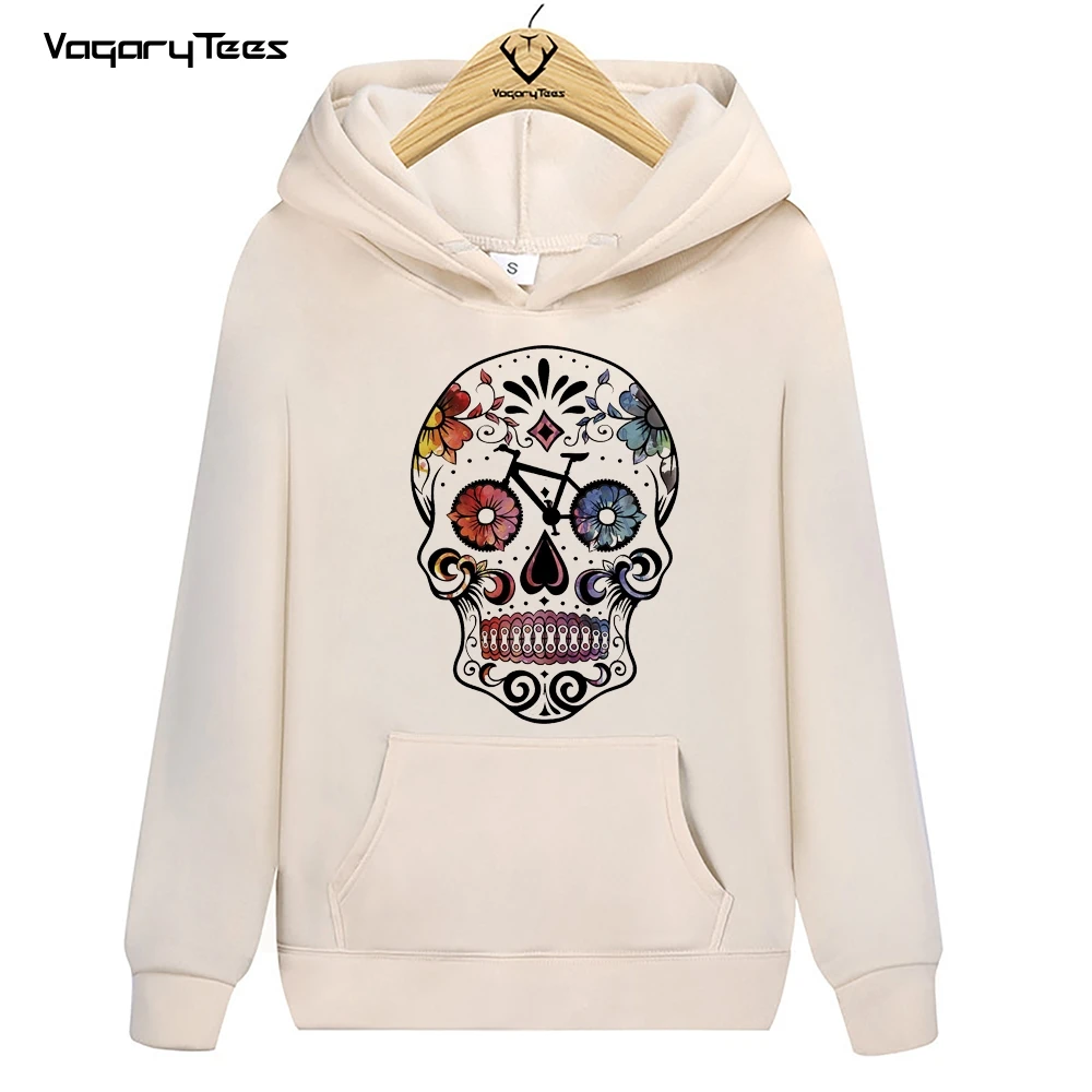 Sugar skull bikes watercolor painting Cogs Chains skull Design bicycle cyclist gift print Hoodies Sweatshirts Unisex Streetwear