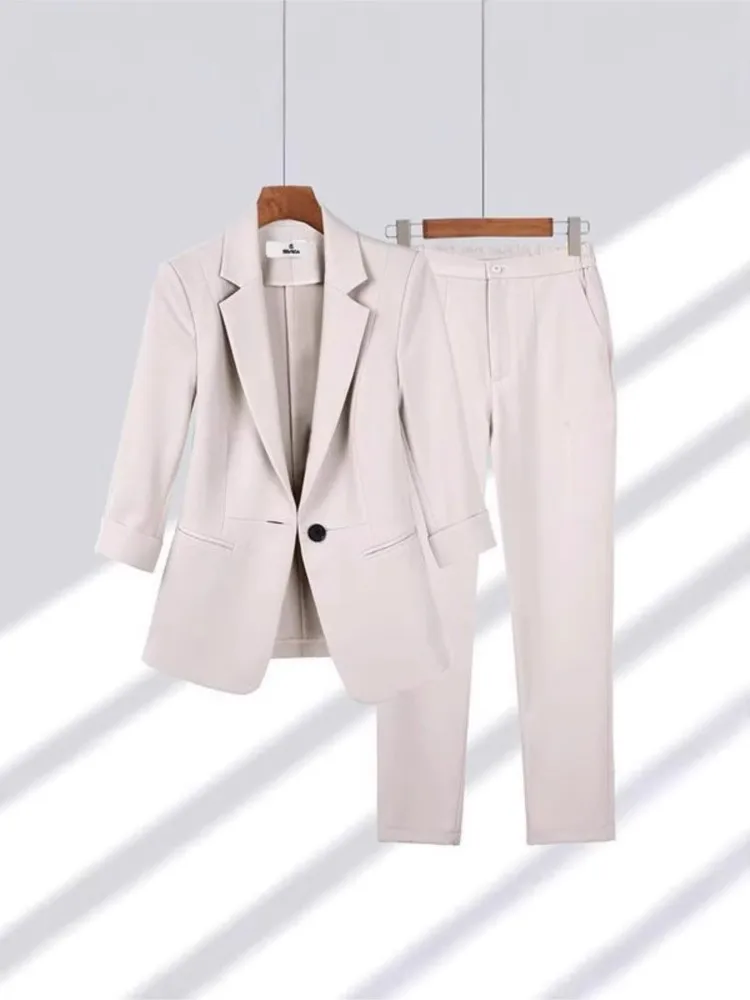

Fashion Office Suit Set Female Elegant Solid Suit Coat Tops+Long Pants Two Piece Outfits Woman Spring Autumn Womens Clothing New