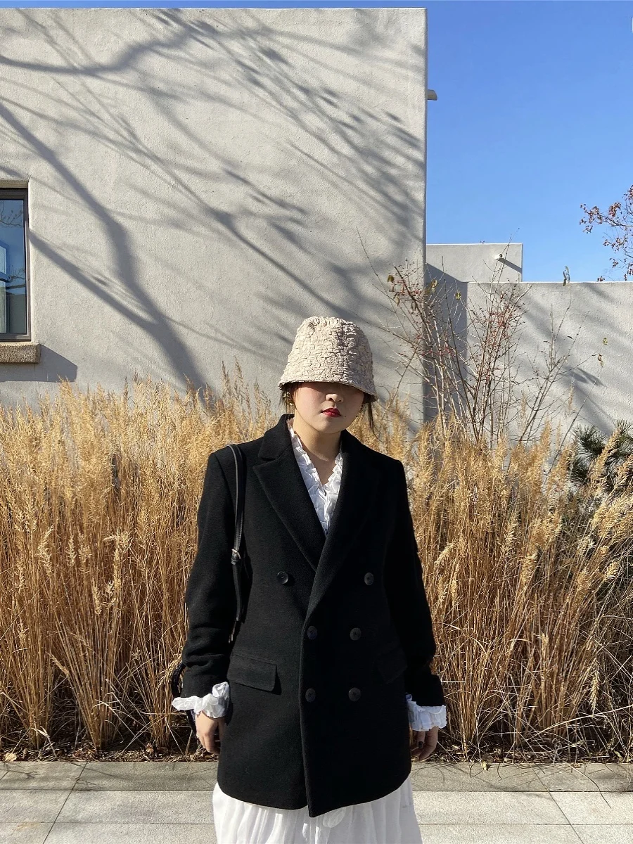 

Новое женское шерстяное пальто больших размеров свободного кроя с отложным воротником, универсальная зимняя верхняя одежда для осени и зимы