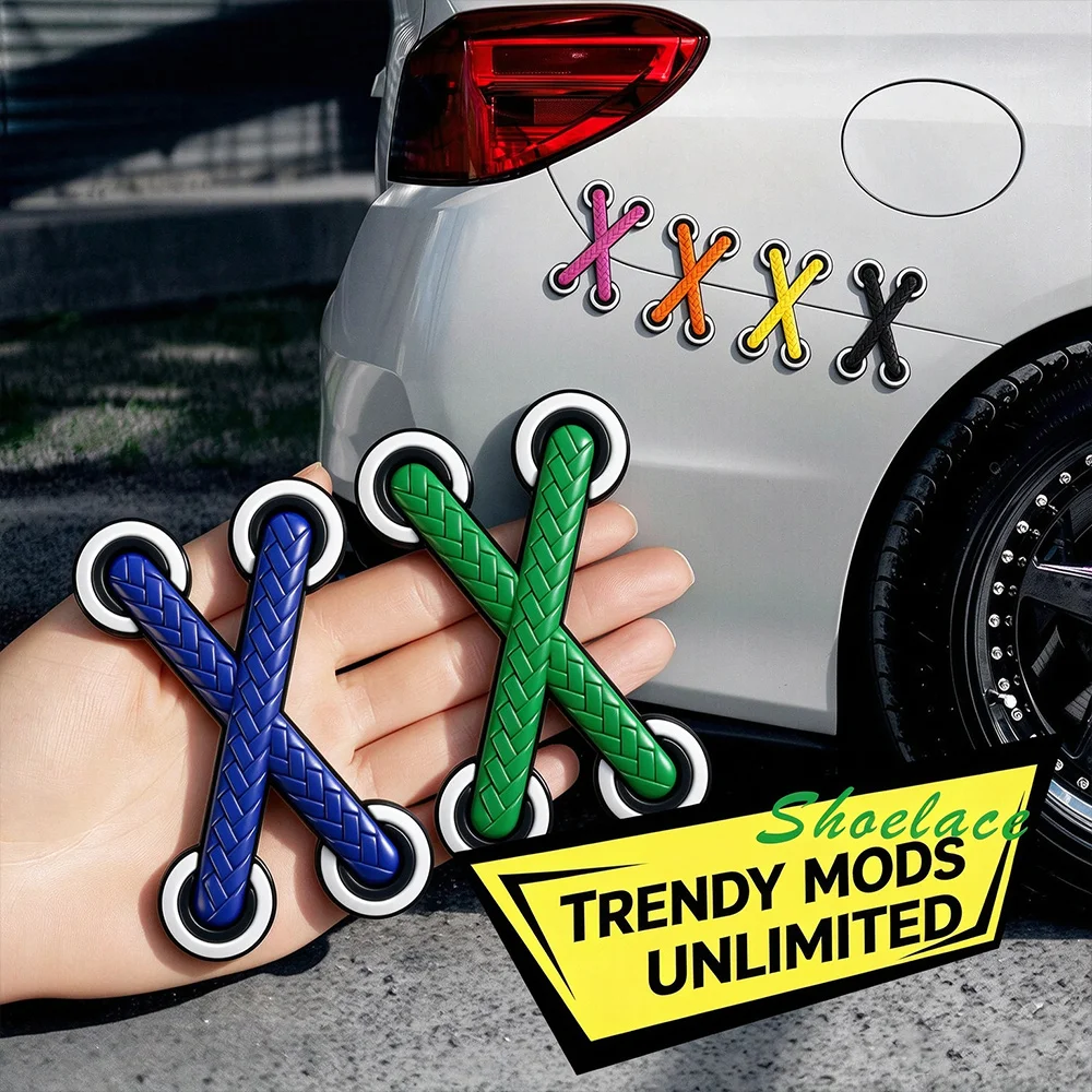 Creative 3D Braided Shoelace Car Stickers Silicone Self-Adhesive Scratch Conceal Decor for Car Motorcycle E-Bike DIY Styling