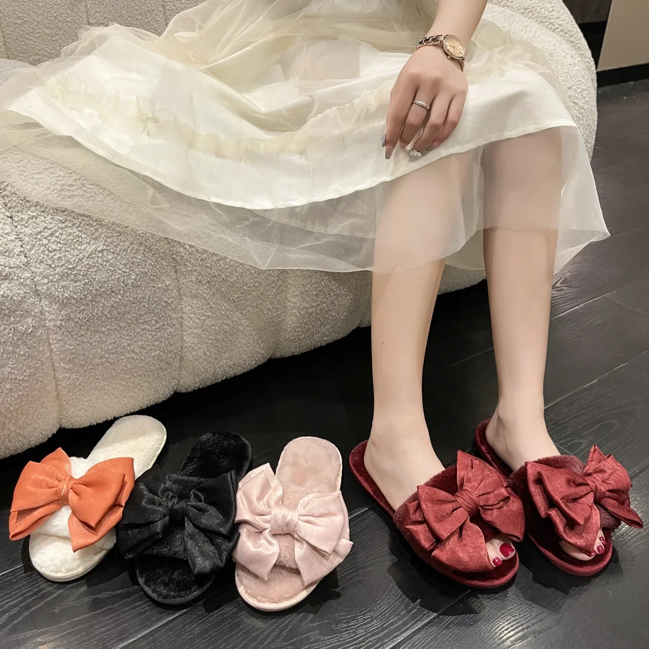 

Осенняя горячая распродажа сезона, женские сандалии большого размера на плоской подошве, модная уличная одежда, тапочки без шнуровки с узлом-бабочкой