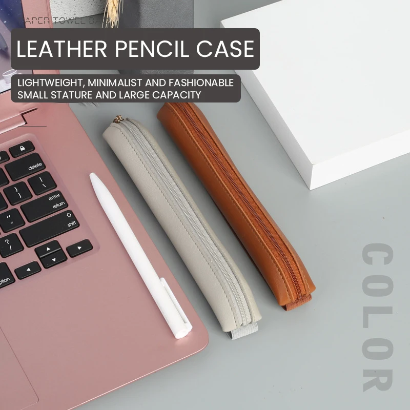 Pu Leather Pen Holder Zippered Pencil Sleeve Fountain Pen Case With Elastic Bands For Office Notebook Planner Journal Notepads