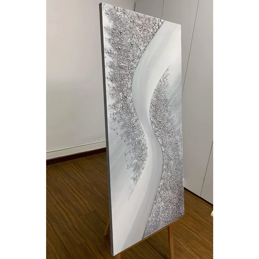 لوحة زيتية تجريدية مقاس 24 × 48 بوصة على الخشب، عمل فني ثلاثي الأبعاد مؤطر لتزيين الجدران