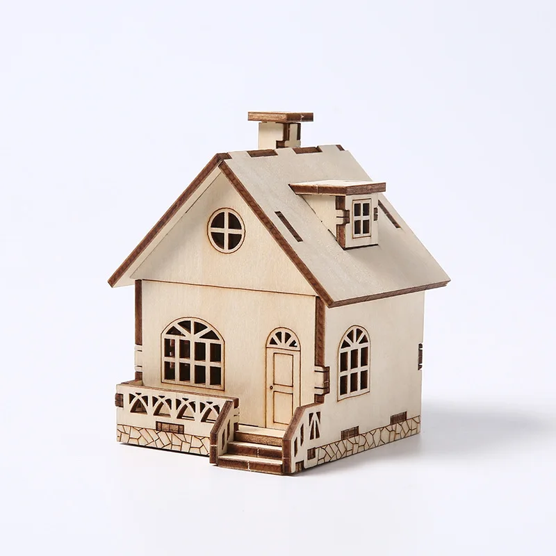 3D Wooden House Model Assembly Model Puzzle Kits Toys Gifts Desk Decoration for Children Kids Adults Teens