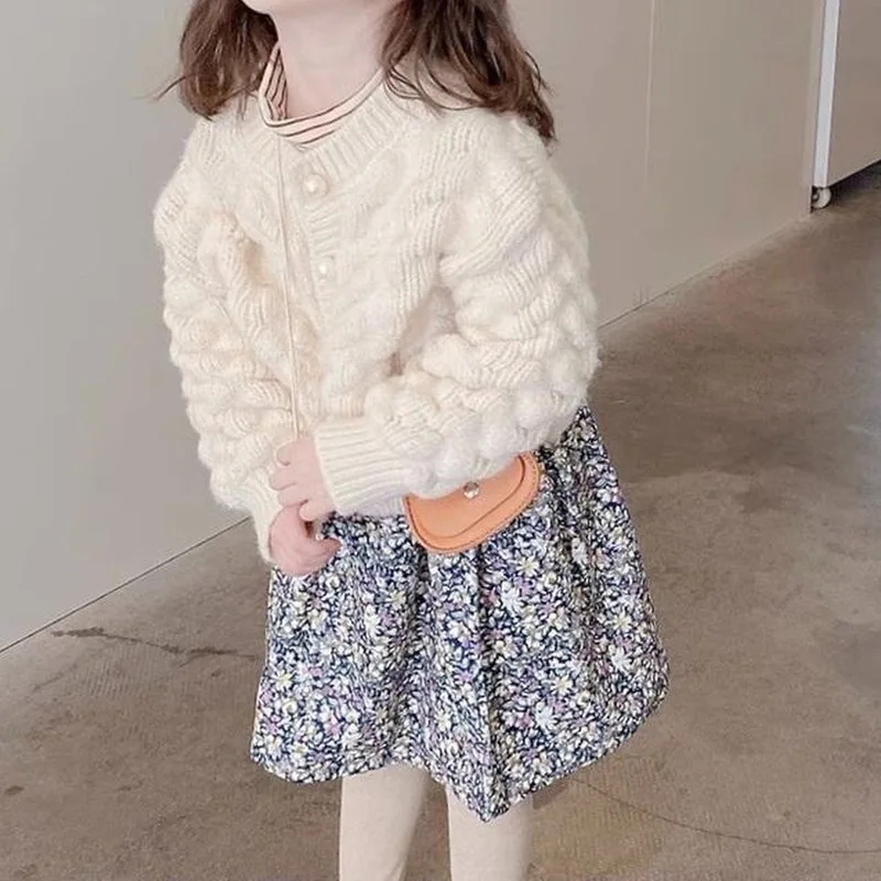 Suéter Kawaii para niñas, prendas de vestir exteriores que combinan con todo, prendas de punto casuales, Tops de manga larga, ropa sólida para niños, moda de otoño e invierno