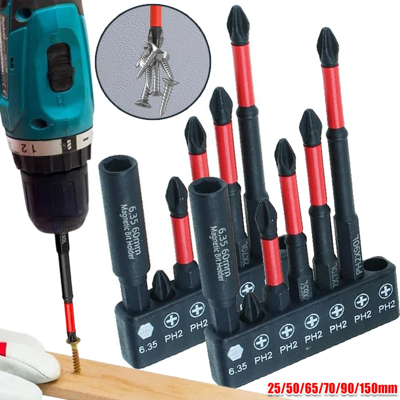 

Magnetic Non-Slip Drill Bit Set with Holder S2 Steel Cross Head Electric Screwdriver Bits Hex Shank Impact Driver Screw Bit