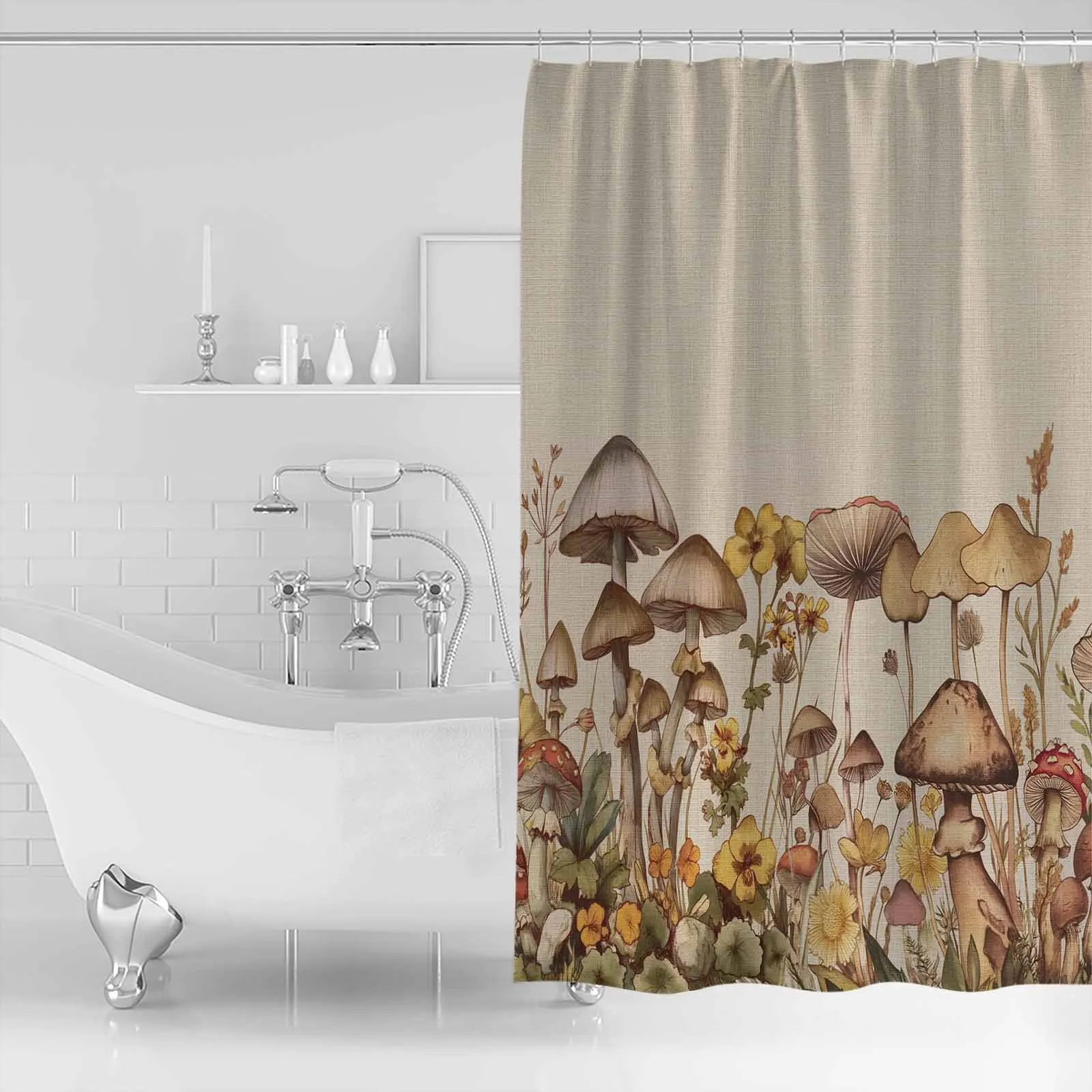 Plant Mushroom Flower Daisy Shower Curtains Waterproof Bath Curtains Home Decor Modern Luxury Bathroom Curtain