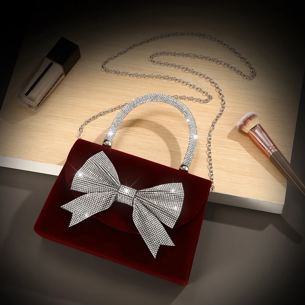 New velvet bow rhinestone hand - Luxury Bags Outlet review and price