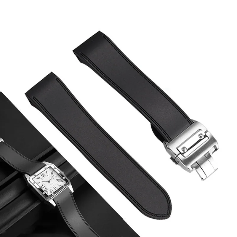 For Cartier santos100 Santos silicone rubber watch strap santos 100 Metal buckle watchband men soft bracelet 23mm 25mm
