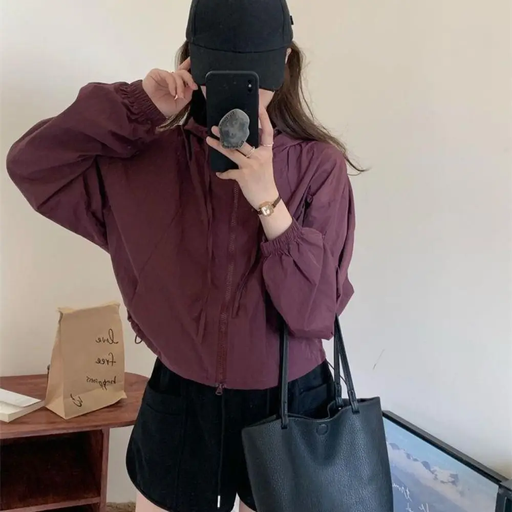 Drawstring Sun Protection Clothing Long Sleeve Anti-UV Hooded Sunscreen Top Long-sleeved Korean Style Sunblock Clothing Coat