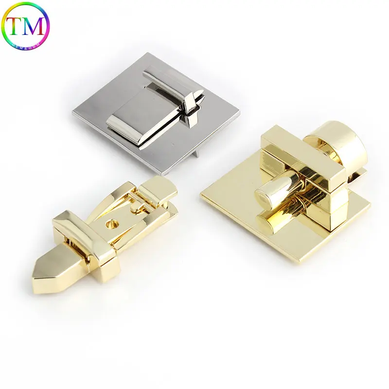 High Quality Light gold Metal Clasp Turn Lock Twist Lock Rectangle Hanger Clasp Locks Accessories For Handbags