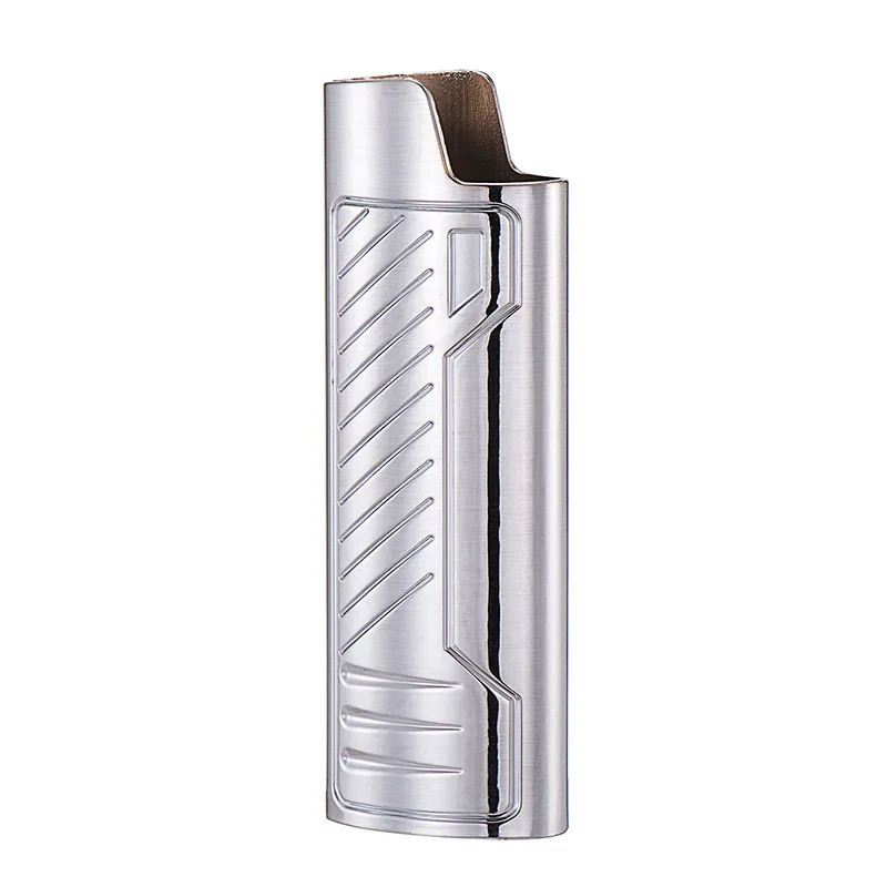 Exquisite stripes BIC Lighter Cover Case Decorative metal shell  Large holder Full size BIC j6 gas lighter 5 colors wholesale