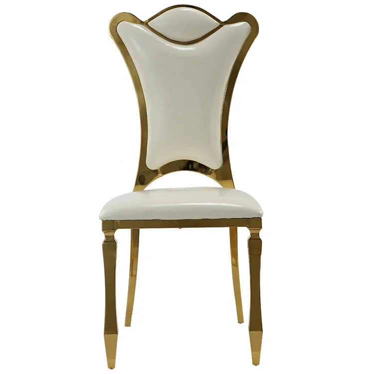 كراسي ذهبية اللون كراسي طعام من الفولاذ المقاوم للصدأ لاستقبال الزفاف #2