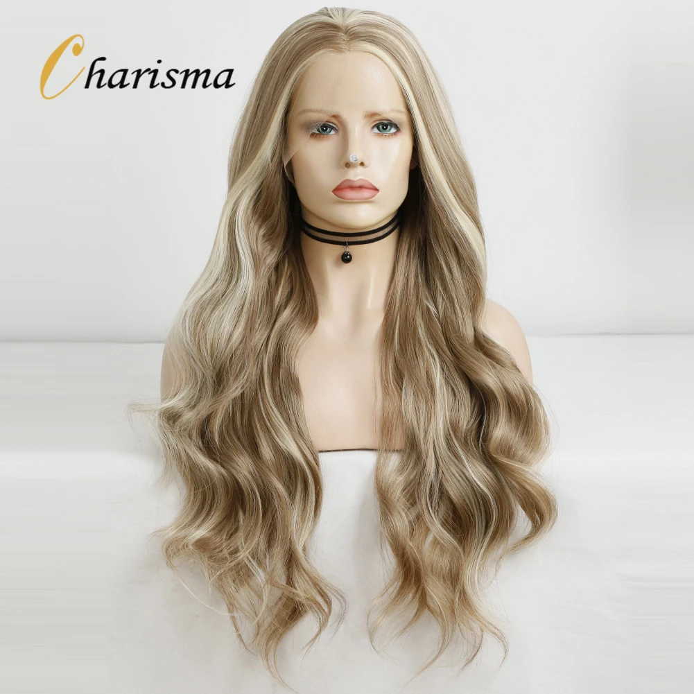 Charisma Lace Front Wigs For Black Women Long Body Wave Synthetic Wig Pre Plucked With Baby Hair Highlight Blonde Lace Wigs