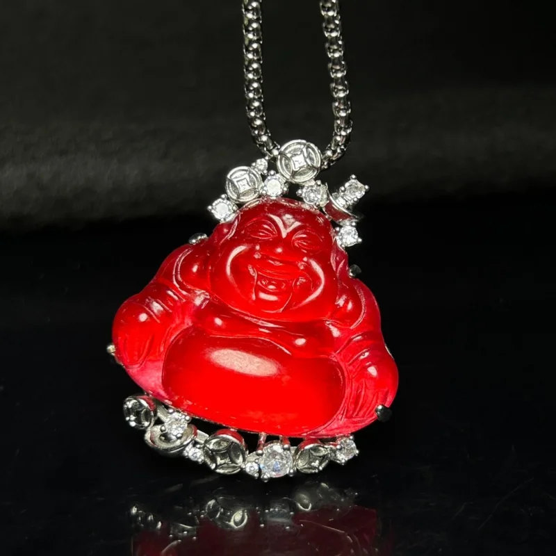 

Certified Natural high Ice Red Jade Jadeite Buddha amulet Pendant&NecklacesBuddha