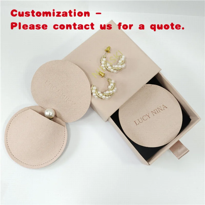 

custom.Custom Luxury Suede Microfiber Jewelry Pouch With Packing Box Rings Earrings Necklace Jewelry Packaging Round Bag