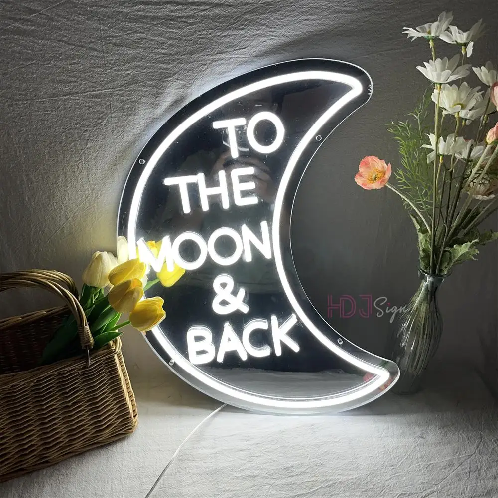 

Neon Sign Lights Silver Mirror To The Moon Back Neon LED Sign Wedding Decor Room Party Decor Wall Neon Light Party Birthday Gift