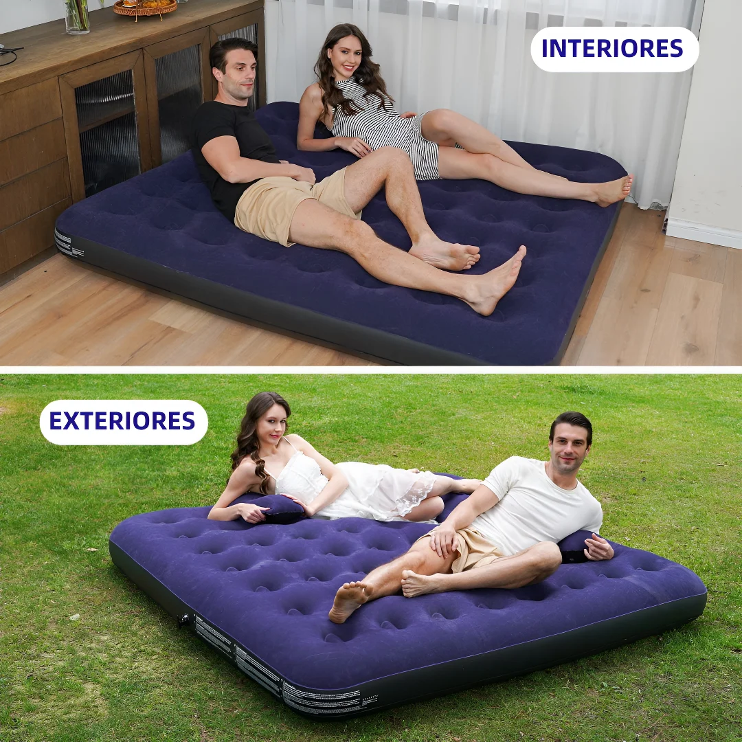 Colchón inflable de tamaño extragrande (también llamado cama hinchable), que funciona como colchón inflable para camping o colchón de dormir de camping; apto para uso tanto interior como exterior.