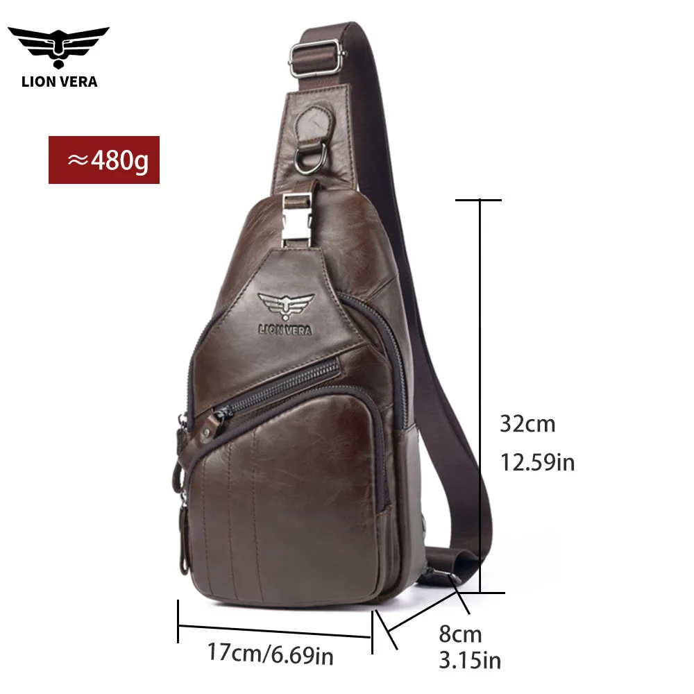 LION VERA Men's Genuine Leather Shoulder Bag 6.7-inch Chest Bag Chest Bag Tong Qin Diagonal Shoulder Bag Fashion Shoulder Bag