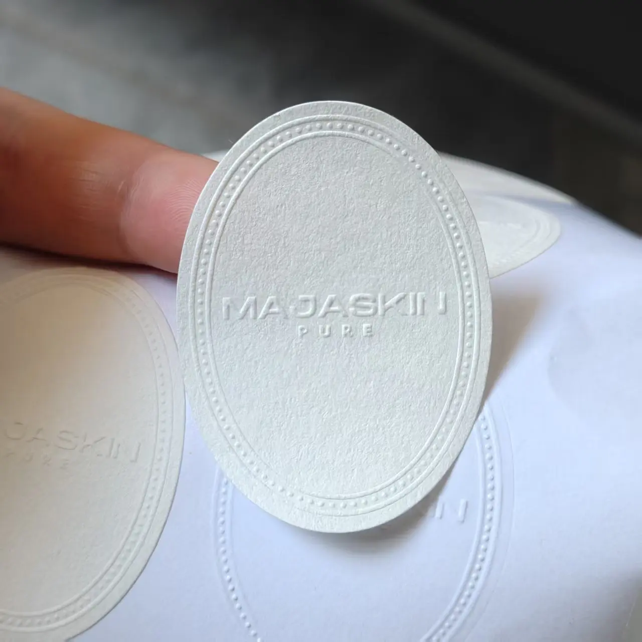 Customized 3D embossed texture paper label concave convex sticker for perfume candle packaging sealed bag