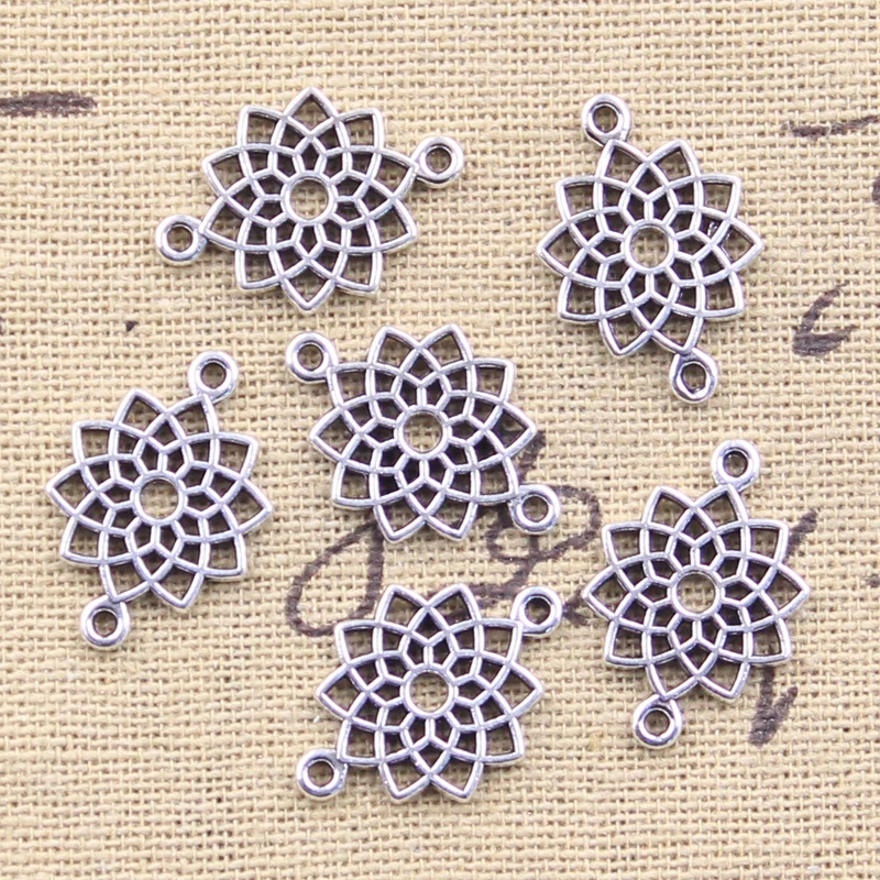 30szt Charms Lotus Link kwiat złącze 14x20mm antyczne srebro kolor zawieszki dokonywanie DIY Handmade tybetański znalezienie biżuterii