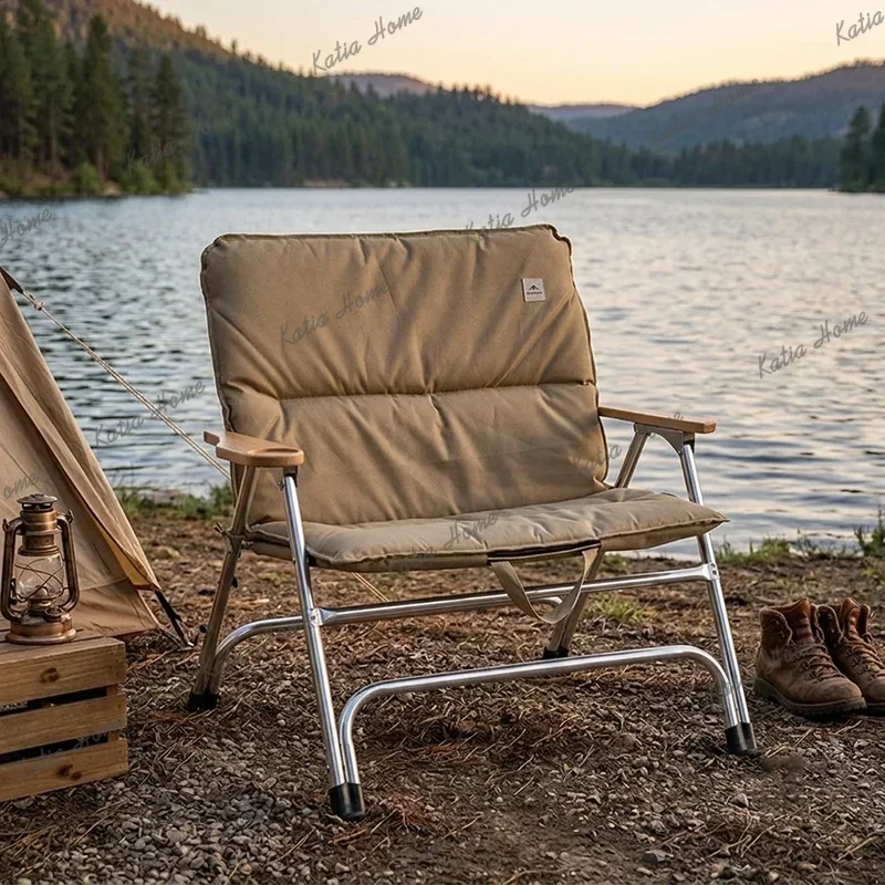 LSAluminum Alloy Portable Folding Beach Chair Camping Outdoor Furniture Simple Storage Cushion Home Patio Garden Chairs