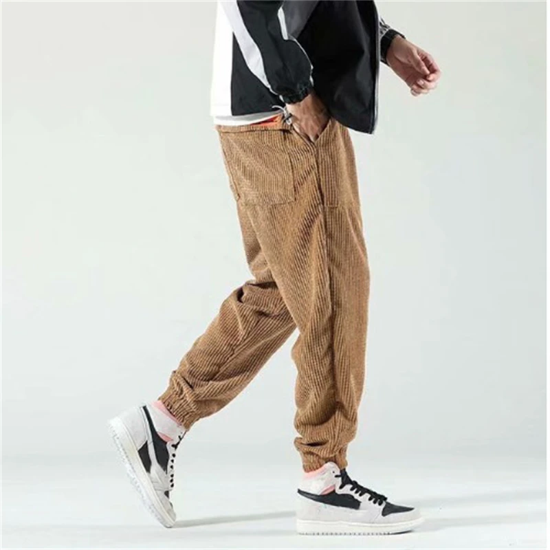 Men Corduroy Pants Jogger Harem Pants Hip Hop Spring Summer Loose Harajuku Trousers Outdoor Sport Sweatpants Big Size Pantalons