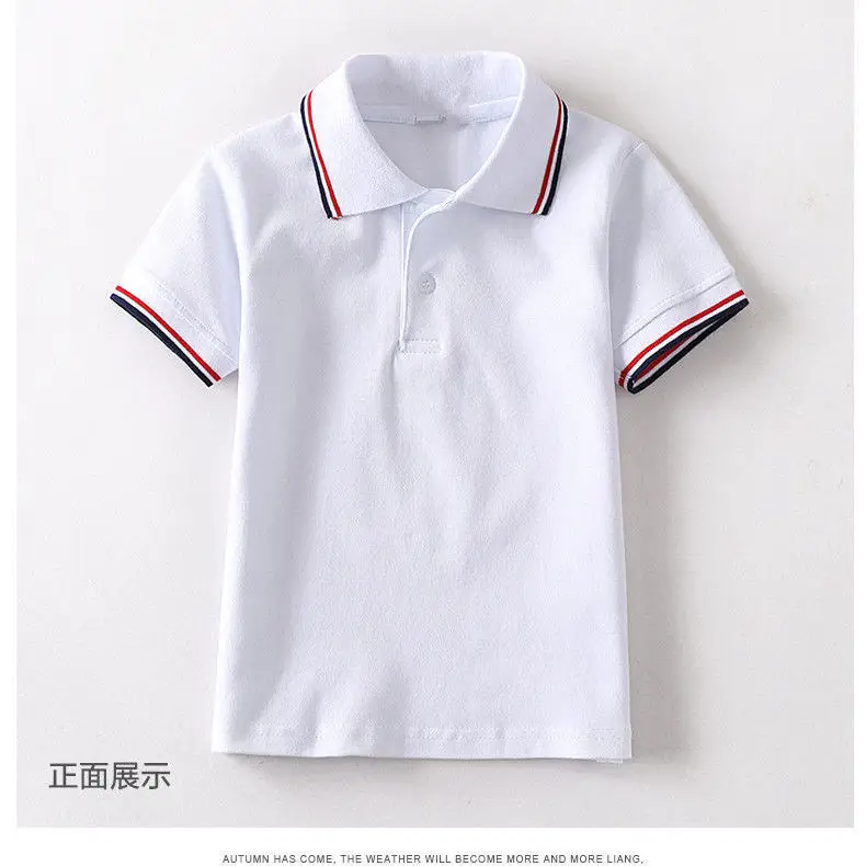 Summer Boys Short Sleeved Polo Shirts Elementary Students, School Older Children, White Lapel T-Shirts For Girls, Kindergarten