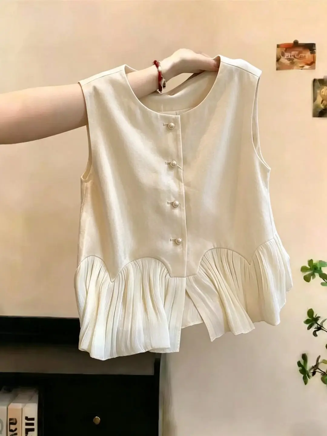

plus Size Vest Women Summer Fashionable Sleeveless Top Versatile French Style Loose Fit Breathable Skin-Friendly round Neck B...