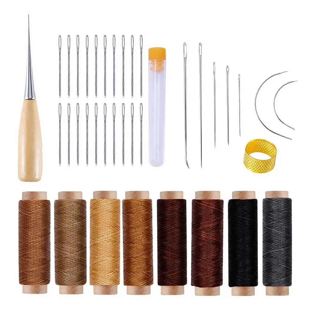38 Pcs Sewing Drilling Awl Waxed Thread Set for DIY Leathercraft
