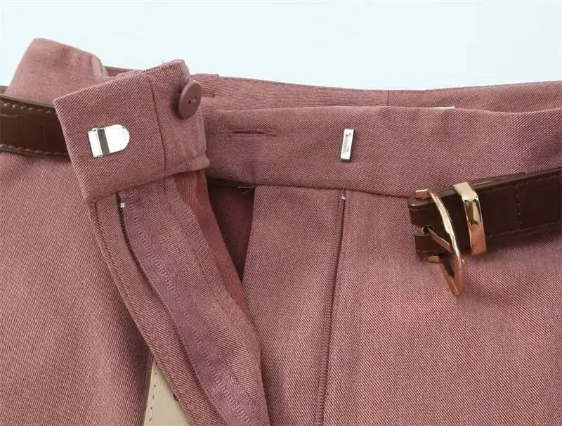 2025 Autumn New Straight-Leg Pants With Gentle Pink, Classic Black – Belt Accentuates Long Legs