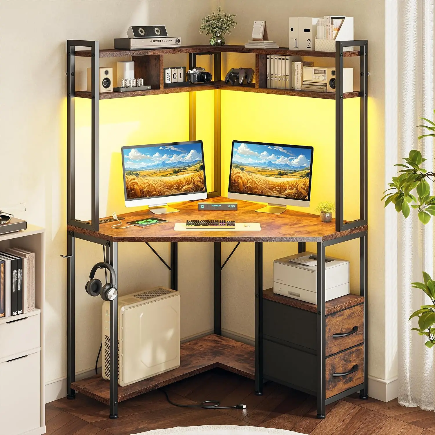 Triangular Corner Desk with Hutch & Storage for Small Room, Customized