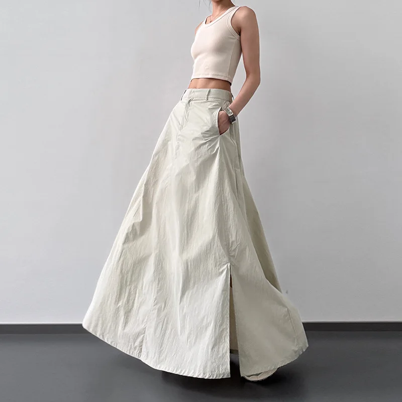 Summer Lightweight Fabric Sun Protection Side Slit Half Skirt Women's High Waist Skirts City Style Loose Fit Irregular Skirt