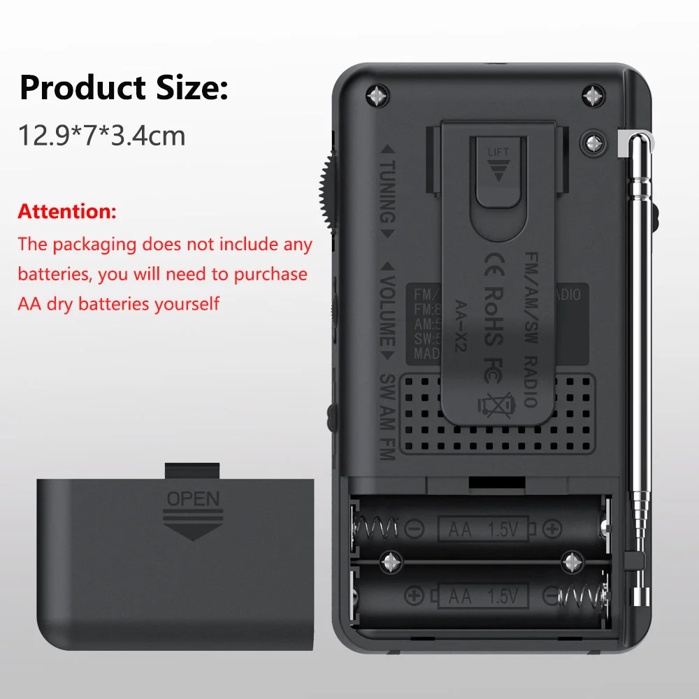 Portátil fm/am/sw rádio bateria receptor fm excelente recepção alto-falante claro com 3.5mm fone de ouvido jack iluminação led para idosos