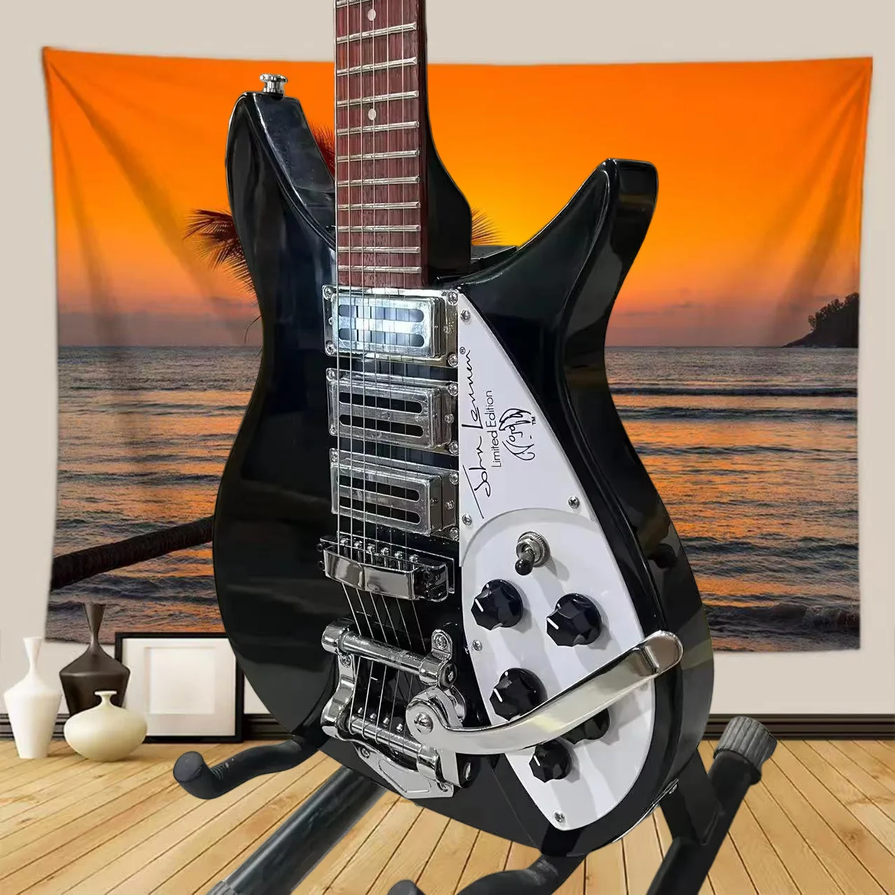 

34 Inch Black 325 Electric Guitar Rosewood Neck Mahogany Body HHH Pickup 21 Tone Tremor System Rock Music Free Shipping
